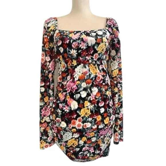 WILD FABLE floral velvet long-sleeve ruched bodycon dress 2X NWT - Picture 3 of 7